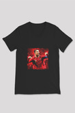 Cristiano Ronaldo Baskılı Unisex Siyah V Yaka Tişört