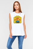Crystal Lake Baskılı Beyaz Unisex Kolsuz Tişört - Tshirt