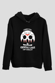 Crystal Lake Baskılı Unisex Siyah Kapüşonlu Sweatshirt