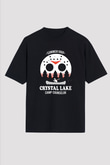 Crystal Lake Baskılı Unisex Siyah Oversize Tişört - Tshirt