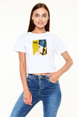 Cure Baskılı Unisex Beyaz Crop Top Tişört