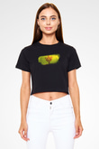 Çuvaşistan - Chuvashia Bayrağı Baskılı Kadın Crop Top Siyah Tişört