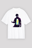 Dabi Baskılı Beyaz Unisex Oversize Tişört - Tshirt