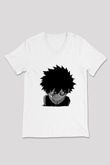 Dabi Baskılı Beyaz Unisex V Yaka Tişört - Tshirt