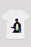 Dabi Baskılı Beyaz Unisex V Yaka Tişört - Tshirt