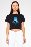 Dabi Baskılı Siyah Crop Top Kadın Tişört - Tshirt