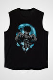 Dabi Baskılı Unisex Siyah Kolsuz Tişört - Tshirt