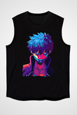 Dabi Baskılı Unisex Siyah Kolsuz Tişört - Tshirt