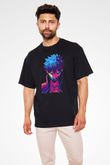 Dabi Baskılı Unisex Siyah Oversize Tişört - Tshirt