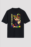 Dabi Baskılı Unisex Siyah Oversize Tişört - Tshirt