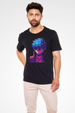 Dabi Baskılı Unisex Siyah Tişört - Tshirt