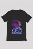 Dabi Baskılı Unisex Siyah V Yaka Tişört - Tshirt