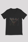 Dabi Baskılı Unisex Siyah V Yaka Tişört - Tshirt