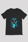 Dabi Baskılı Unisex Siyah V Yaka Tişört - Tshirt