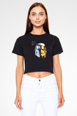 Daft Punk Baskılı Crop Top Siyah Kadın Tişört