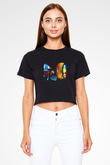 Daft Punk Baskılı Crop Top Siyah Kadın Tişört