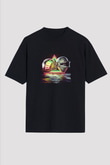Daft Punk Baskılı Unisex Oversize Siyah Tişört