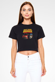 Daft Punk Baskılı Unisex Siyah Crop Top Tişört