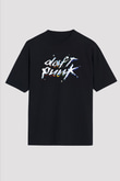 Daft Punk Baskılı Unisex Siyah Oversize Tişört