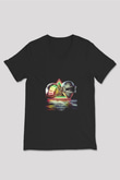 Daft Punk Baskılı Unisex Siyah V Yaka Tişört
