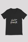 Daft Punk Baskılı Unisex Siyah V Yaka Tişört
