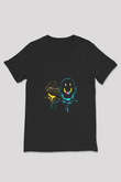 Daft Punk Baskılı Unisex Siyah V Yaka Tişört