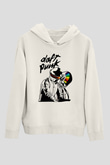 Daft Punk Beyaz Unisex Kapşonlu Sweatshirt