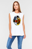 Daft Punk Beyaz Unisex Kolsuz Tişört