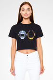 Daft Punk Siyah Crop Top Tişört