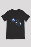 Daft Punk Siyah Unisex V Yaka Tişört T-Shirt