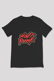 Daft Punk Siyah Unisex V Yaka Tişört T-Shirt