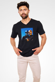 Daft Punk Siyah Unisex V Yaka Tişört T-Shirt