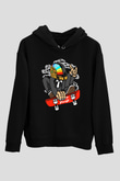 Daftpunk Skater Baskılı Unisex Siyah Hoodie