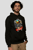 Daftpunk Skater Baskılı Unisex Siyah Hoodie