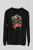 Daftpunk Skater Baskılı Unisex Siyah Sweatshirt