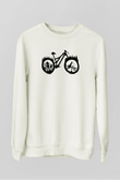 Dağ Bisikleti Baskılı Unisex Beyaz  Sweatshirt