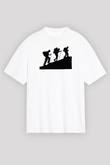 Dağcılık Baskılı Unisex Beyaz Oversize Tişört - Tshirt