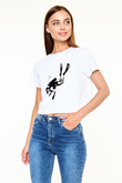 Dalgıç Beyaz Croptop Tişört
