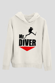 Dalgıç Beyaz Unisex Hoodie