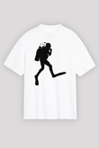 Dalgıç Beyaz Unisex Oversize Tişört T-Shirt