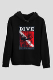 Dalgıç Siyah Unisex Kapüşonlu Sweatshirt
