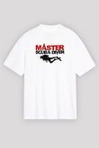 Dalgıçlık Baskılı Unisex Beyaz Oversize Tişört - Tshirt