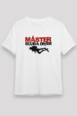 Dalgıçlık Baskılı Unisex Beyaz Tişört - Tshirt