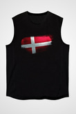 Danimarka - Denmark Bayrağı Baskılı Unisex Siyah Kolsuz Tişört