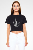Dark Funeral Baskılı Siyah Crop Top Kadın Tişört - Tshirt