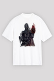 Dark Souls Baskılı Beyaz Unisex Oversize Tişört - Tshirt