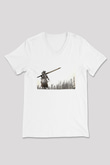 Dark Souls Baskılı Beyaz Unisex V Yaka Tişört - Tshirt