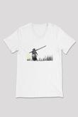 Dark Souls Baskılı Beyaz Unisex V Yaka Tişört - Tshirt