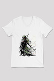 Dark Souls Baskılı Beyaz Unisex V Yaka Tişört - Tshirt