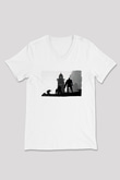 Dark Souls Baskılı Beyaz Unisex V Yaka Tişört - Tshirt